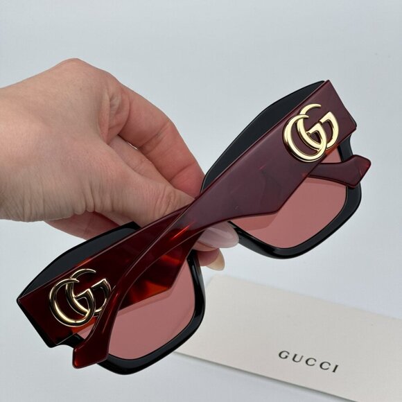 Gucci GG1422S 005 BRAND NEW Sunglasses Black Havana Rust Square Women main image 12